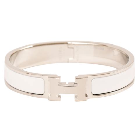 hermes h bracelet white and silver